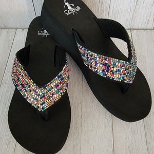 JULY 4TH SALE!!-CORKYS- CLARA MULTI JEWELED FLIP FLOP WEDGES